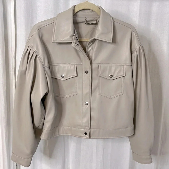 NWOT Faux Leather Cropped Lined Jacket, Size M - Picture 1 of 10